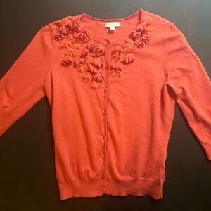 New York & Company Cardigan Sweater‎ Sz Large Button 3D Flower Clay